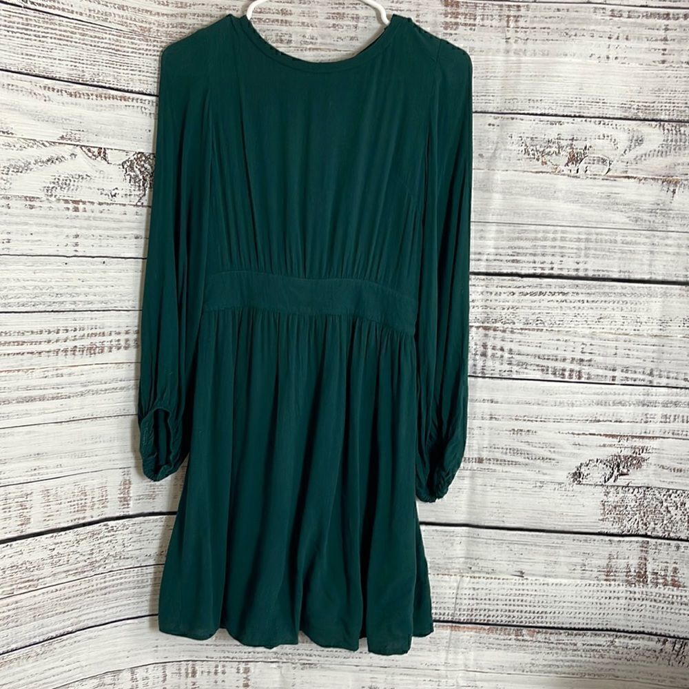 Lunik Dress Womens size Small Hunter Green open back long sleeve mini Babydoll‎